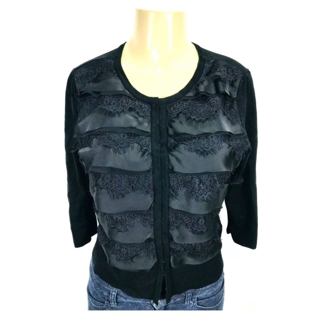 White House Black Market Cardigan sz M Black Lace